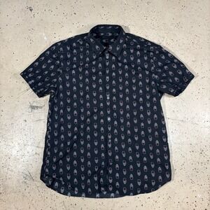 John Varvatos USA Button Down Men Large Black Excellent Skull Top Hat W443V1B